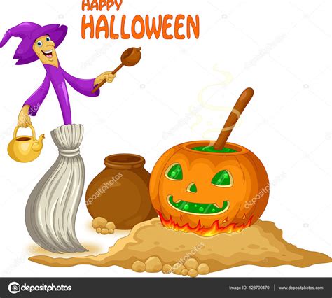 Cute Broom Witch Preparing A Potion Stock Vector Image By Irwanjos2