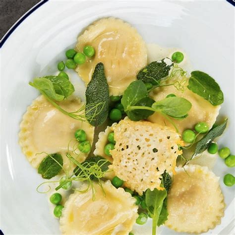Pea Mint And Ricotta Ravioli With Sage Butter And Parmesan Crisp Yes Peas