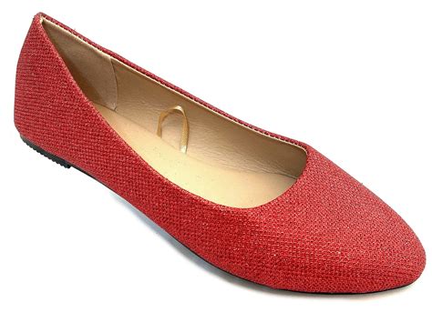 Womens Ballerina Ballet Flat Shoes Solids And Leopards 8600 Red Glitter 9