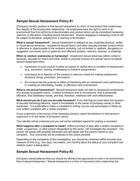 Sample Sexual Harassment Policy 1 In Sexual Harassment Investigation