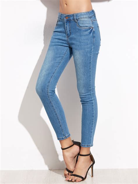 Blue Skinny Ankle Denim Jeans Sheinsheinside