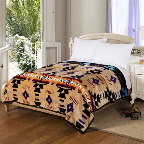 Southwest Design Silk Touch Reversible Queen Size Blanket Camel 76x92