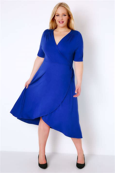 Royal Blue Wrap Dress With Short Sleeves Plus Size 16 To 32