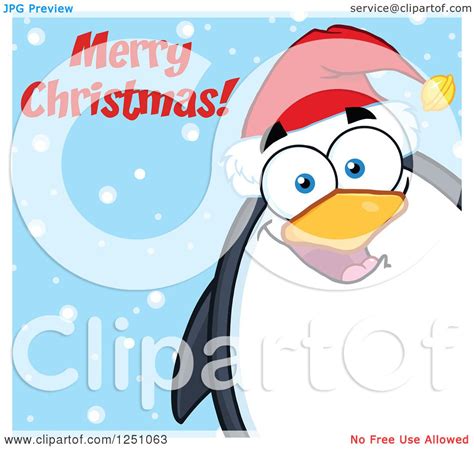 Clipart Of A Penguin Character Saying Merry Christmas Royalty Free