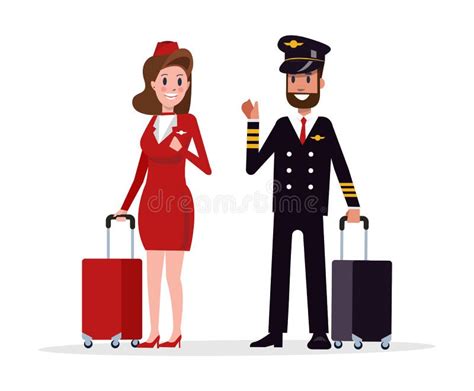 Airplane Flight Crew Pilot Capitan And Flying Attendants Stock