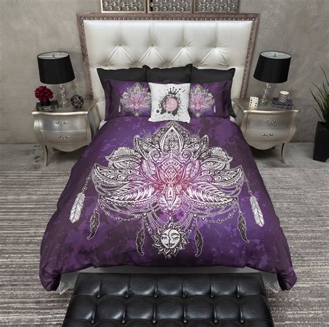 Boho Purple Lotus Flower Sun Duvet Bedding Sets Ink And Rags