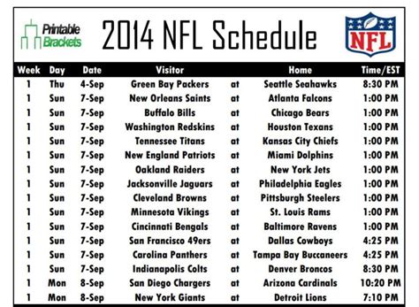 Printable Nfl Schedules For All 32 Teams Now Available At Printable