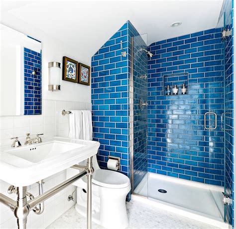 Blue tile wall high resolution real photo. The Ten Best Tiles For Small Bathroom Spaces - School of Tile