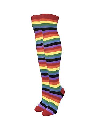 Womens Long Socks Rainbow Knee High Over The Knee Length Stripe Lgbt