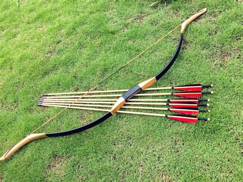 Chinese Traditional Longbow Leather Bow 20lb 60lb And 6 Wooden Arrows