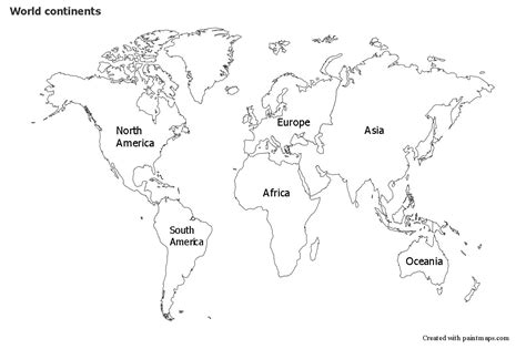 Black And White World Map With Continents Map Of Worl