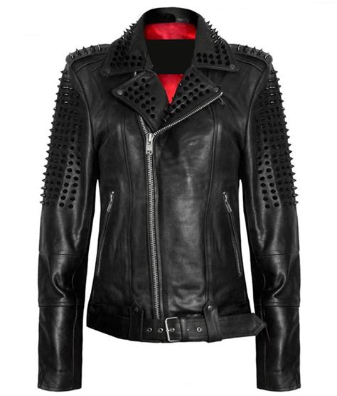 Black Spikes Studded Motorcycle Leather Jacket Nycjackets