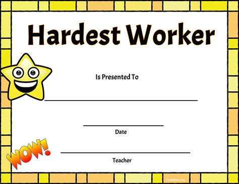 Free Fast Student Award Generator Hardest Worker Award