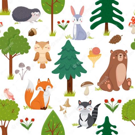 Premium Vector Seamless Woodland Animals Pattern Summer Forest Cute