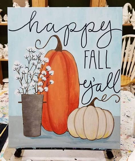 Happy Fall Yall Acrylic Canvas Painting Etsy In 2020 Autumn