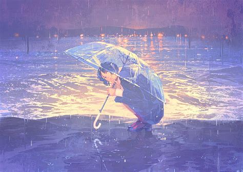 Raining Umbrella Anime Girl School Uniform Anime Hd Wallpaper Peakpx