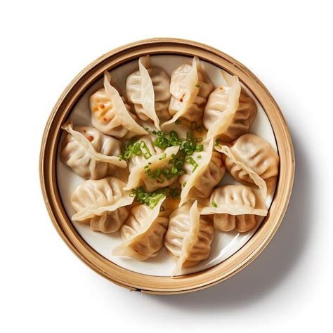 Premium Ai Image A Plate Of Dumplings With A Green Garnish On Top