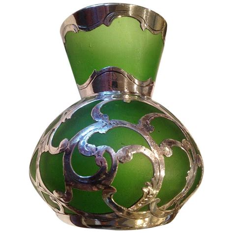 Art Nouveau Austrian Loetz Art Glass Silver Overlay W Green Satin Glass C 1900 At 1stdibs