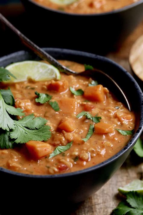 Thai Red Curry Lentil Soup Recipe With Sweet Potatoes