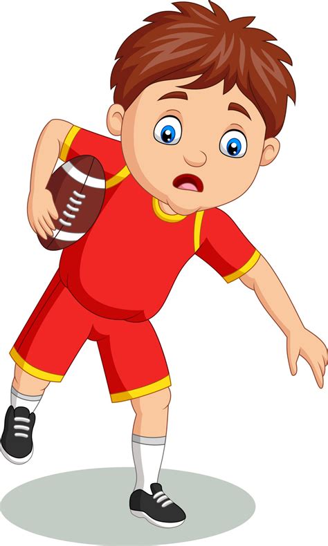 niño pequeño de dibujos animados jugando al rugby 7270769 Vector en