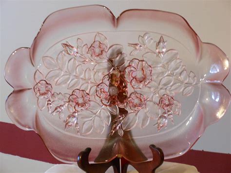 Etched Floral Pink Depression Glass Platter