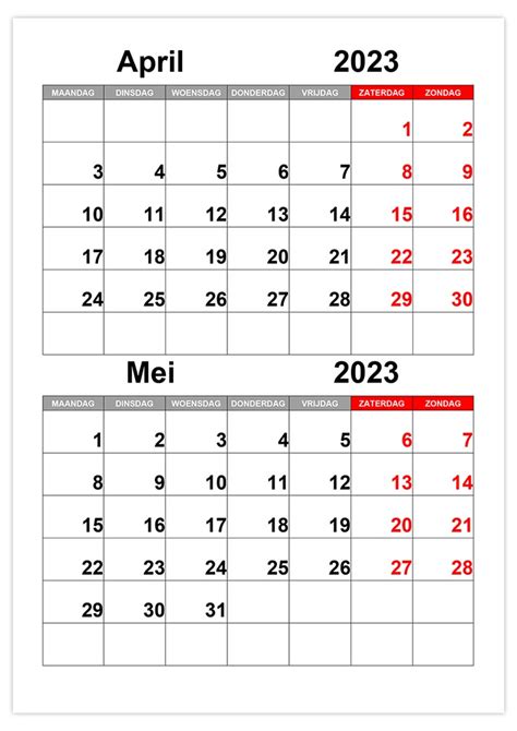 Kalender April Mei 2023