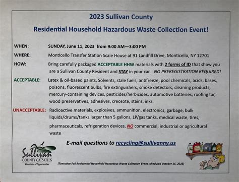 Residential Household Hazardous Waste Collection Event Town Of Neversink