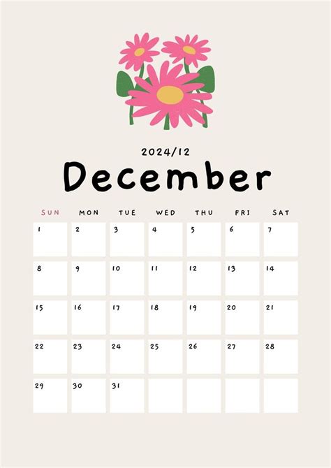 Beige Cute Playful Organic Flower Illustration 2024 Calendar A4