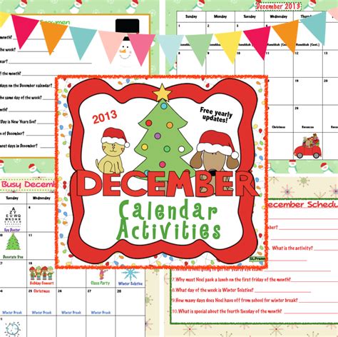 December Calendar Activities Free Yearly Updates Language Art