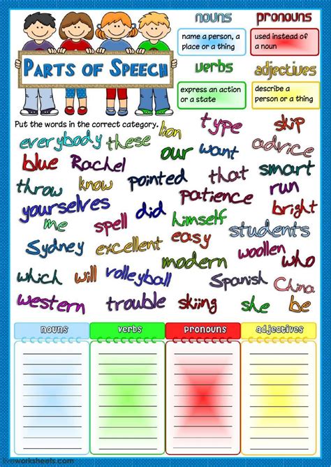 Parts Of Speech Printable Worksheets Learning How To Read