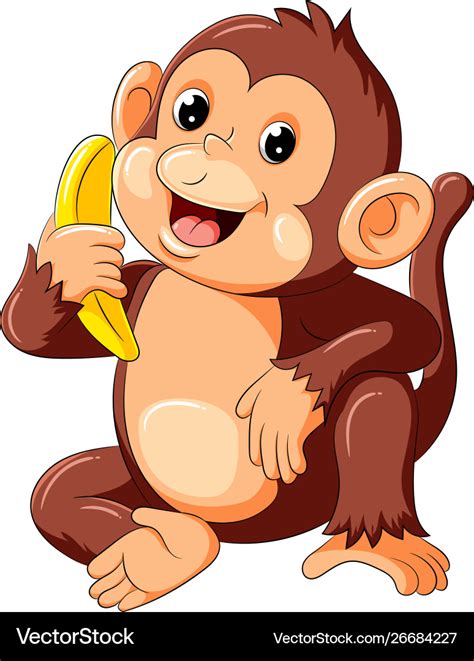 Cute Monkey Sitting And Holding Banana Royalty Free Vector