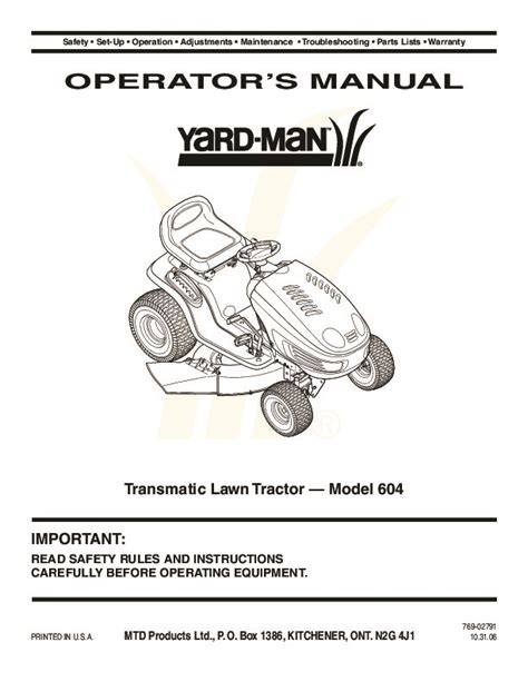 Find mtd lawn mower manuals, care guides & literature parts at repairclinic.com. MTD Yard Man 604 Transmatic Tractor Lawn Mower Owners Manual