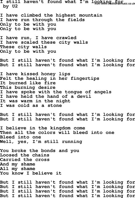Bruce Springsteen Song I Still Havent Found What Im Looking For Lyrics