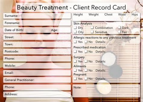 printable beauty client record cards  shop fresh