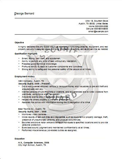A security guard resume objective is the first section of a resume that states your career goals and outlines your best skills. Security Guard Resume | Security Guard Resume - Sample Job ...