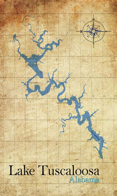 Vintage Lake Tuscaloosa Map Print Digital Art By Greg Sharpe Fine Art