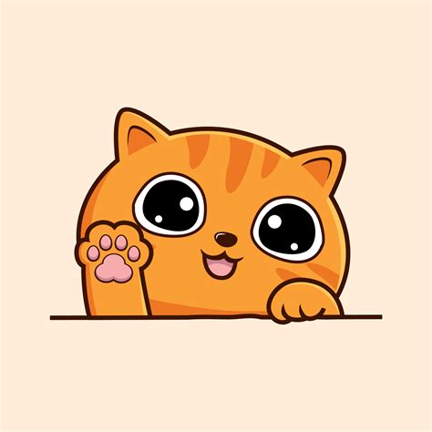 Striped Orange Cat Cartoon Kawaii Cute Tabby Cat Waving Hand Pawns