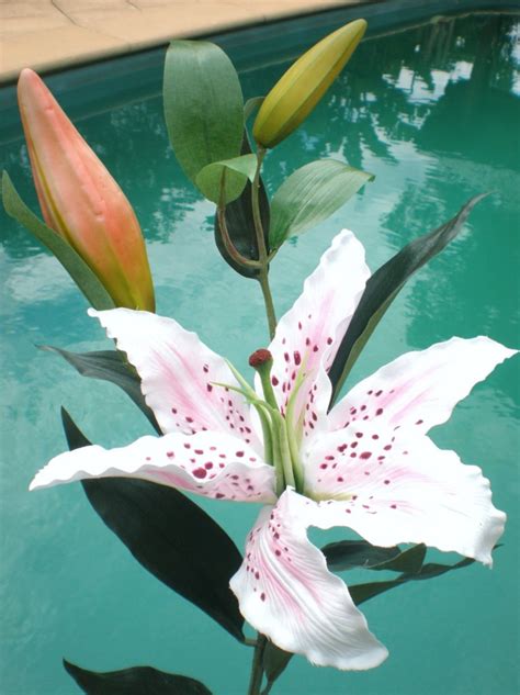 Artificial Real Touch White Lt Pink Casablanca Tiger Lily Stem Wedding