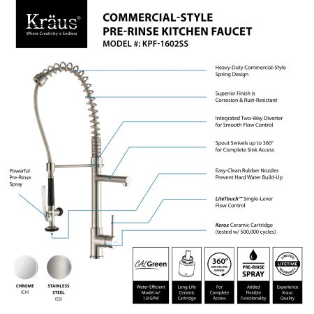 Oversized bowl will accommodate your largest roasting pan, commercial baking sheets, and skillets. Kraus KHU100-32-KPF1602-KSD30CH Stainless Steel / Chrome ...