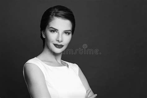 Elegant Beautiful Sensual Woman Retro Black And White Portrait Stock