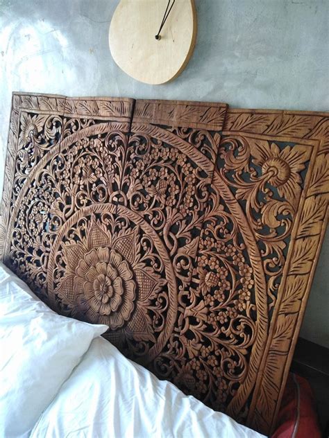 headboard mandala wood carved panel    inches lotus wood etsy