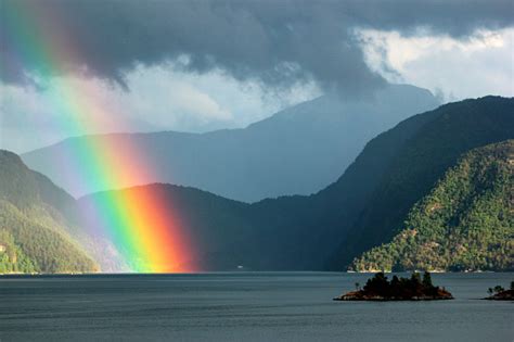 Rainbow Over Erfjorden Rogaland County Norway Stock Photo Download