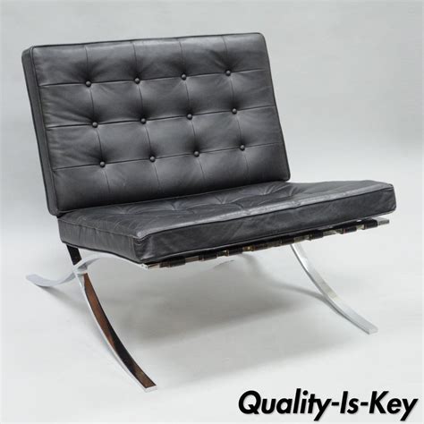 Vintage Mid Century Modern Barcelona Style Chrome And Black Leather