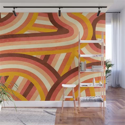 Buy Vintage Orange 70s Style Rainbow Stripes Wall Mural By