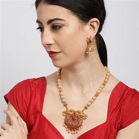 sukkhi glorious gold plated pearl necklace set for women jumkey