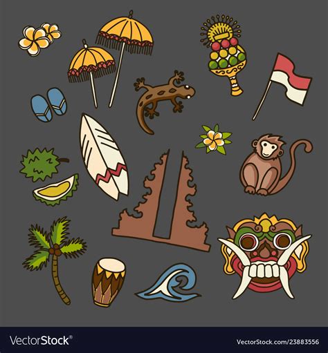 Bali Icons Set Travel Collection Royalty Free Vector Image
