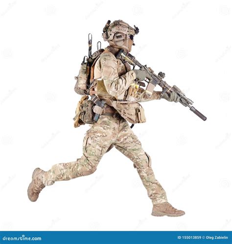 Running Soldier With Rifle Isolated Studio Shoot Stock Image Image Of