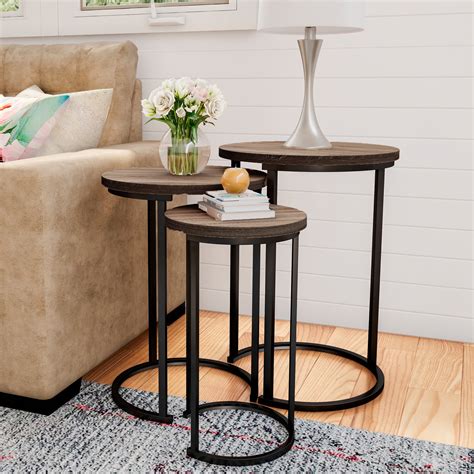 Lavish Home Round Nesting End Tables With Metal Base Set Of 3 Brown