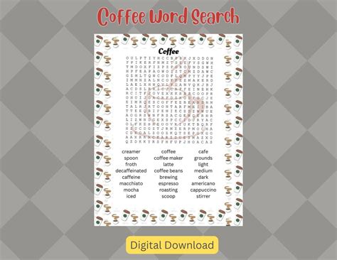 Coffee Word Search Printable Coffee Word Find Printable Etsy