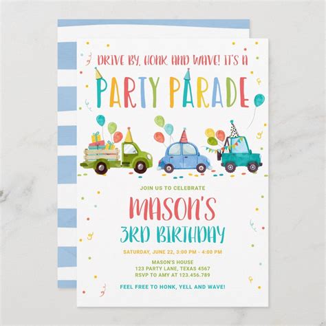 Drive By Birthday Party Parade Pink Drive Through Invitation Size 5 X